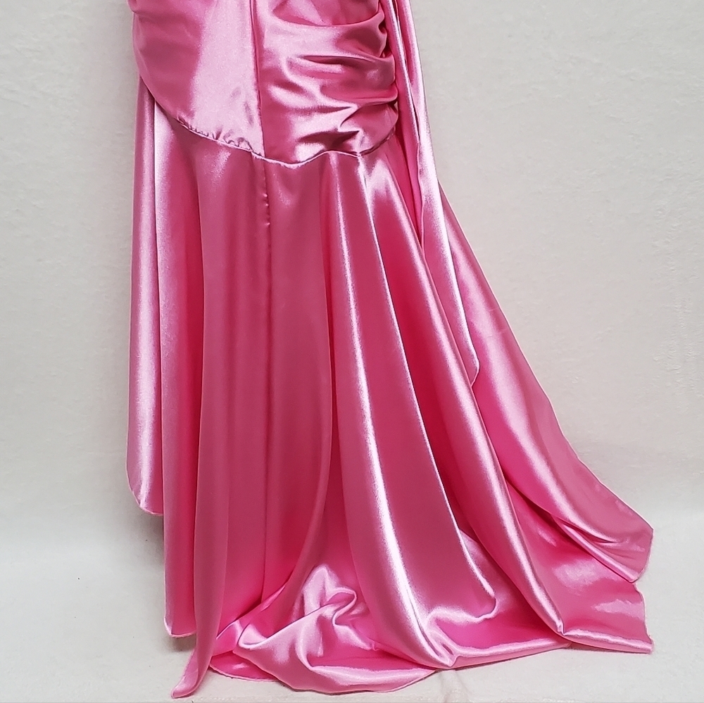 BarbieCore 90s Vintage Jessica McClintock Gunne Sax Pink Satin High Low Dress L - Picture 11 of 16
